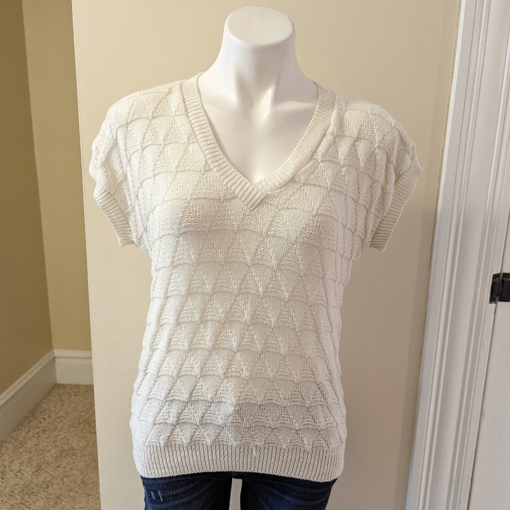 Vintage cream knit short sleeve sweater top size small